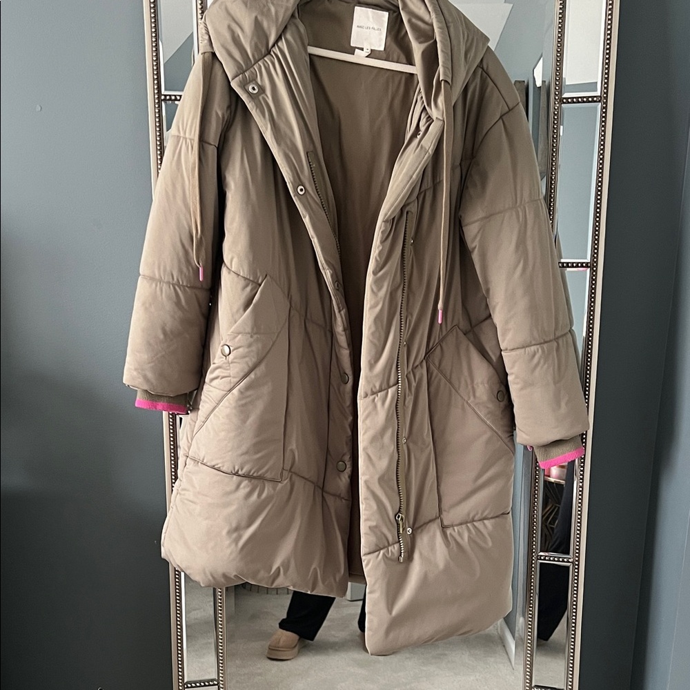 Avec Les Filles Taupe Puffer Jacket with Hood